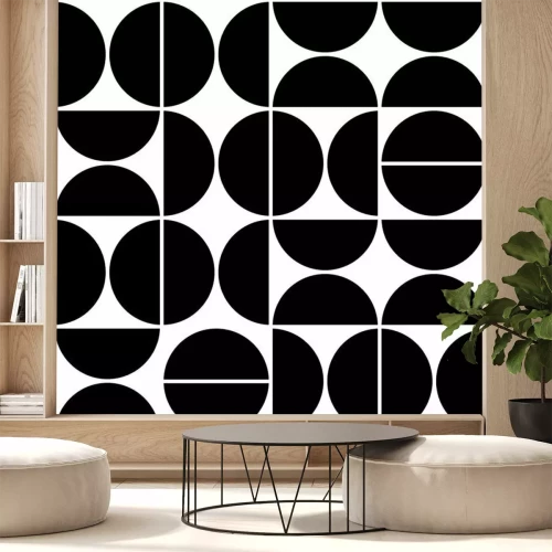 Sticker Vector geometric seamless pattern with semicircles. Abstract minimalistic background.