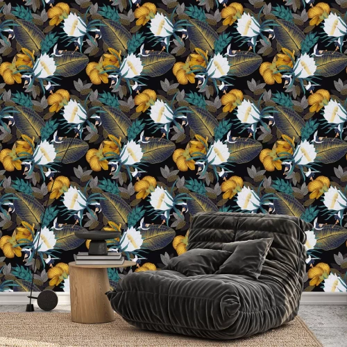 Tapete Dekorativer Blumenstrauß mit weißen Blumen