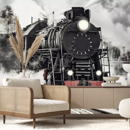 Fototapete Dampflokomotive am Bahnhof