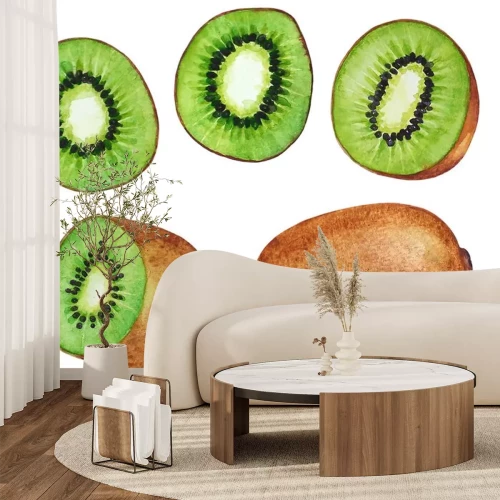 Sticker Kiwis ganz und in Stücken Aquarellillustration