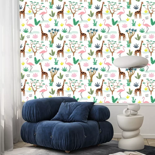 Tapete Tropische Tiere zwischen exotischen Pflanzen