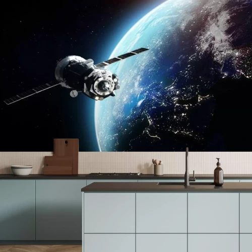 Fototapete Raumschiff in der Erdumlaufbahn