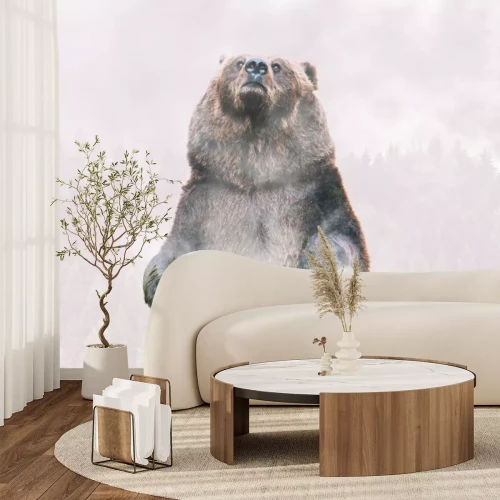 Fototapete Grizzlybär und Waldumriss