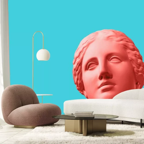 Sticker Contemporary art concept collage with antique statue Venus head in a zine culture style. Modern trendy art.