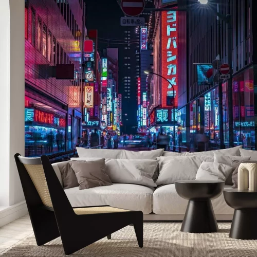 Fototapete A night of the neon street at the downtown in Shinjuku Tokyo wide shot