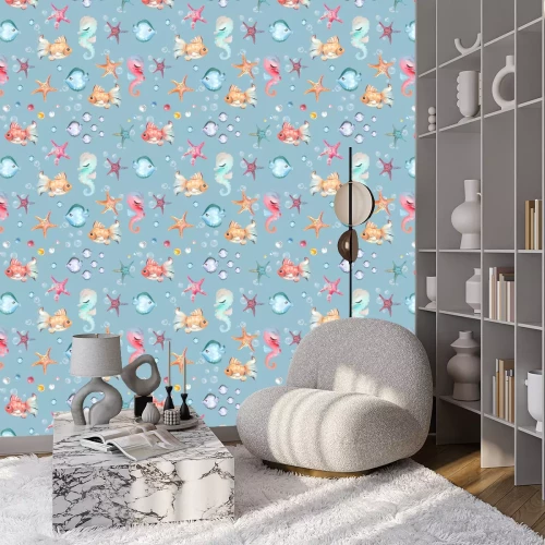 Tapete Fischen Sie Seepferdchen und Seesterne