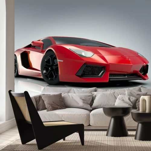 Fototapete Moderner roter Sportwagen mit stromlinienförmigem Design