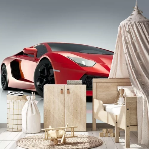 Sticker Moderner roter Sportwagen mit stromlinienförmigem Design