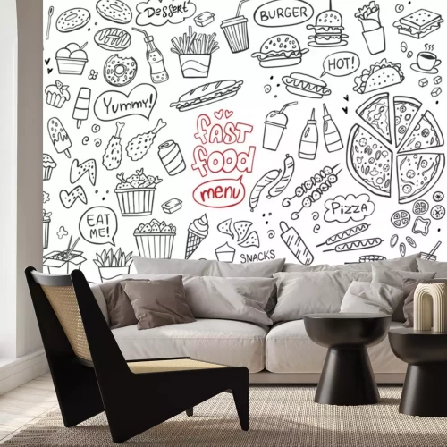 Sticker Essen Fast Food schwarz-weiße Grafik
