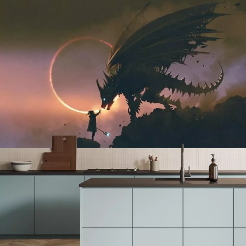 Fototapete Fantasy Mann mit Drache