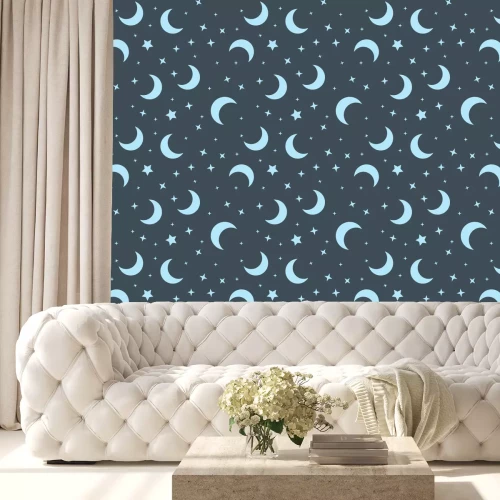 Tapete Moon and stars seamless pattern. Sky texture background. Star and moons.