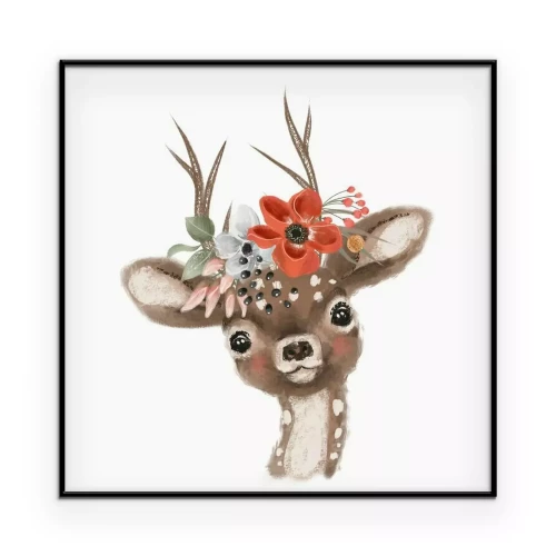 Poster Ein bezauberndes Porträt eines Rehs mit Blumen auf dem Kopf