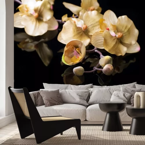 Sticker Gelbe Blumen auf schwarzem Hintergrund