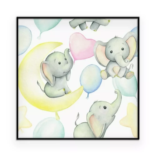 Poster Pastellfarbene Elefanten und Ballons