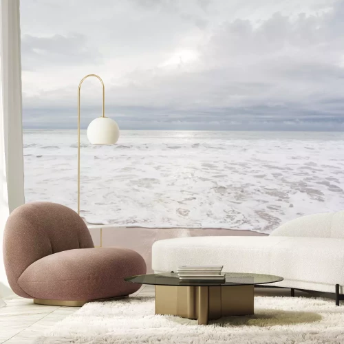 Fototapete Ocean, sea, sand beach with black clouds on horizon. Zen picture (France-Vendée-Les Sables-d'Olonne)