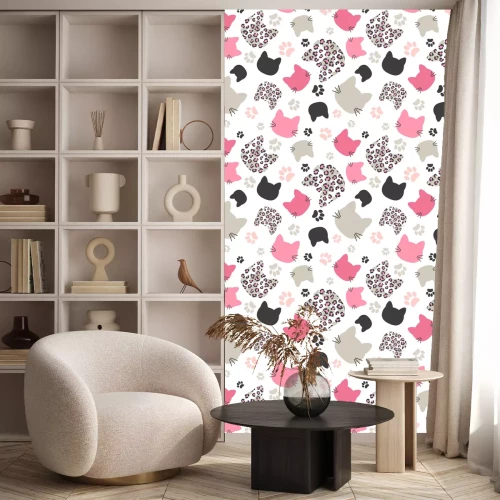 Tapete Nahtloses Vektormuster mit Katzenköpfen und Leopardenmuster für Kinder