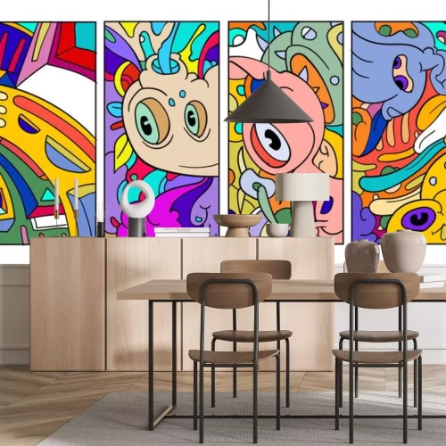 Sticker Vector abstract cartoon doodle skull, bone, insect, and head colorful illustration. Set of Liquid and fluid abstract tribal tattoo, sticker, banner, social media story, and wallpaper background.