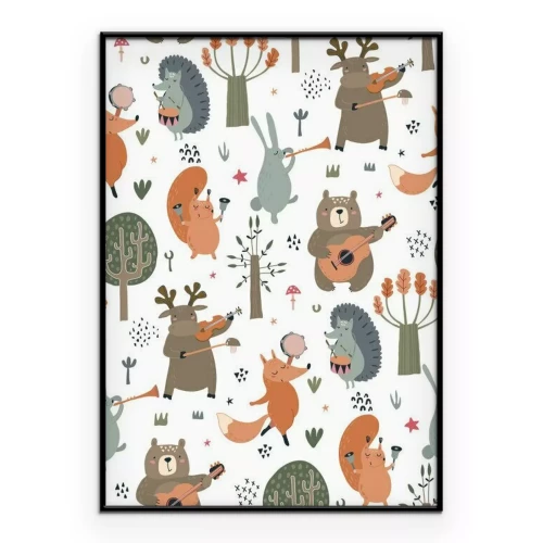 Poster Waldtiere spielen Instrumente