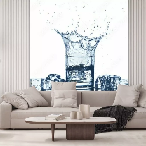 Sticker Spritzwasser in Glas der blauen Farbe