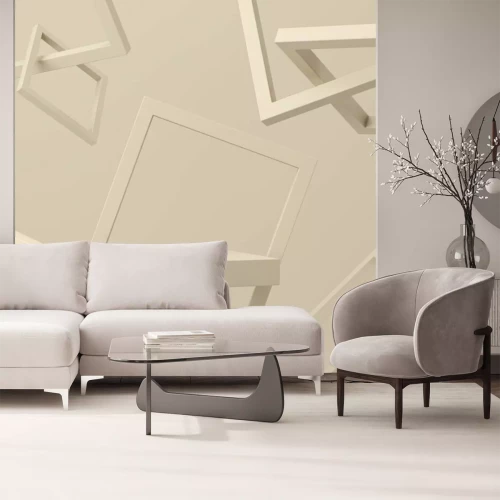 Fototapete Abstract mock up scene minimal concept beige color with geometry shape podium background for product presentation. 3d rendering