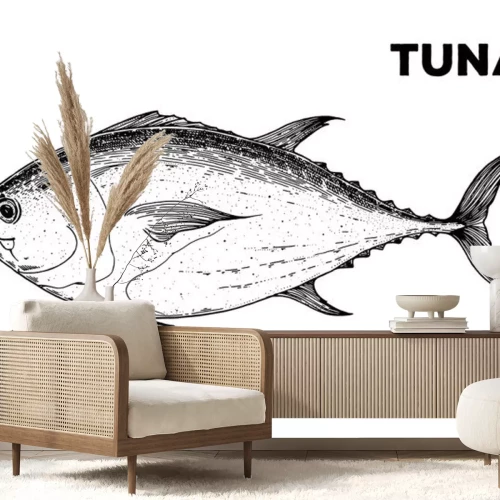 Sticker Fische monochrome Zeichnung eines Thunfischs