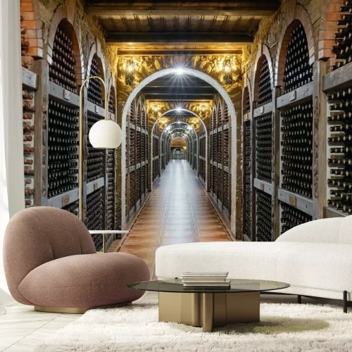 Fototapete Weinstube mit Weinflaschen