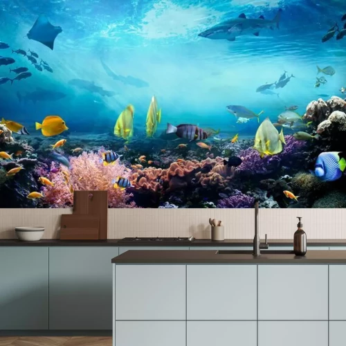 Fototapete Korallenriff Fische und Haie