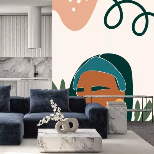 Sticker Abstarct female portrait. Woman silhouette. Paper cut mosaic style. Modern hand drawn vector illustration. Flat design. Social media background. SmartPhone wallpaper