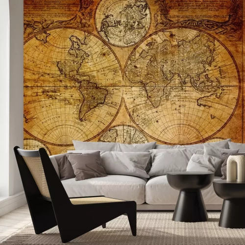 Fototapete Historische Weltkarte auf gealtertem Papier