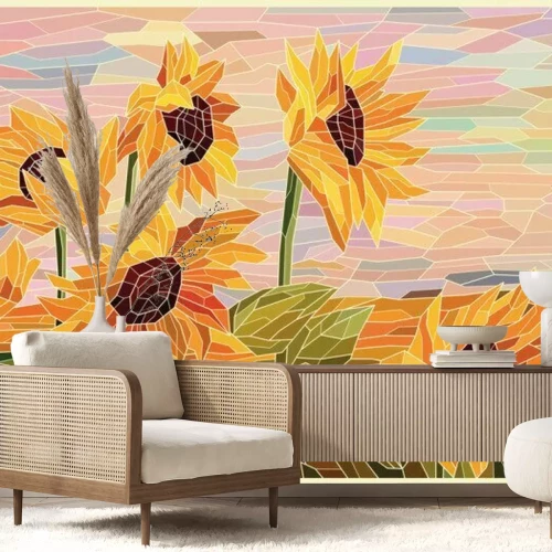 Fototapete Mosaik aus Sonnenblumen