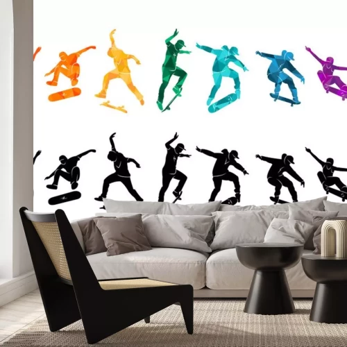 Sticker Skate people silhouettes skateboarders colorful vector illustration background extreme skateboard, skateboarding	