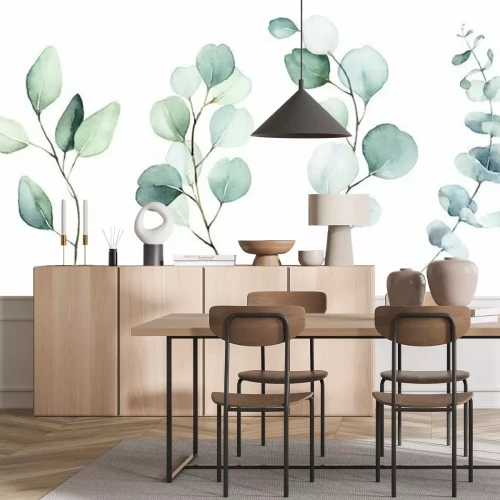 Fototapete Eukalyptuspflanzen in Aquarell gemalt