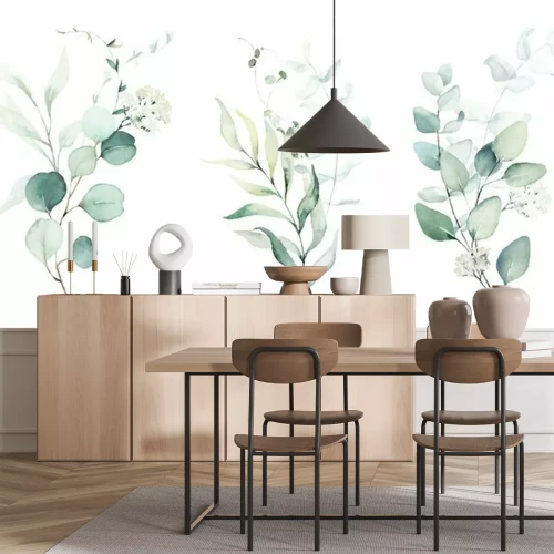 Fototapete Watercolor floral illustration set - green leaf branches collection, for wedding stationary, greetings, wallpapers, fashion, background. Eucalyptus, olive, green leaves, etc.