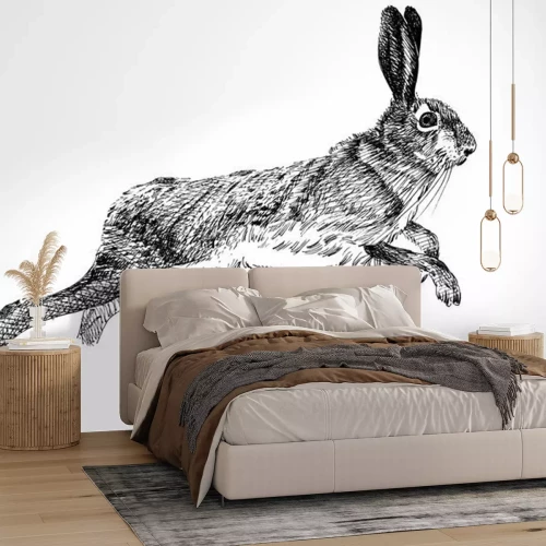 Sticker Laufendes Kaninchen schwarz-weiße Skizze