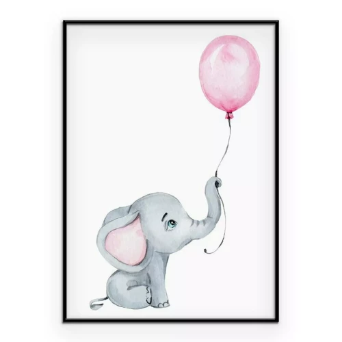 Poster Ein Elefant mit einem Ballon im Rüssel