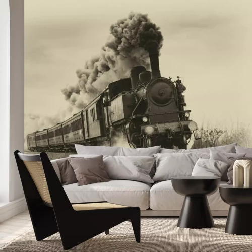 Fototapete Dampflokomotive Landschaft im Vintage-Stil
