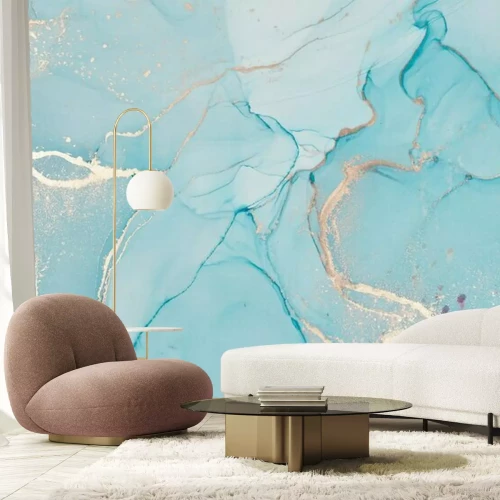 Fototapete Türkisfarbene Aquarellmarmorierung