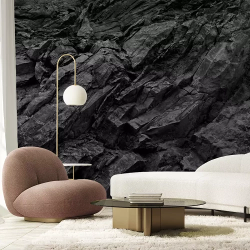 Fototapete Black rock background. Dark gray stone texture. Black grunge background. Mountain close-up. Distressed backdrop.