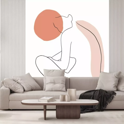 Fototapete Rückwärts sitzende Frau gezeichnet in einer Linie