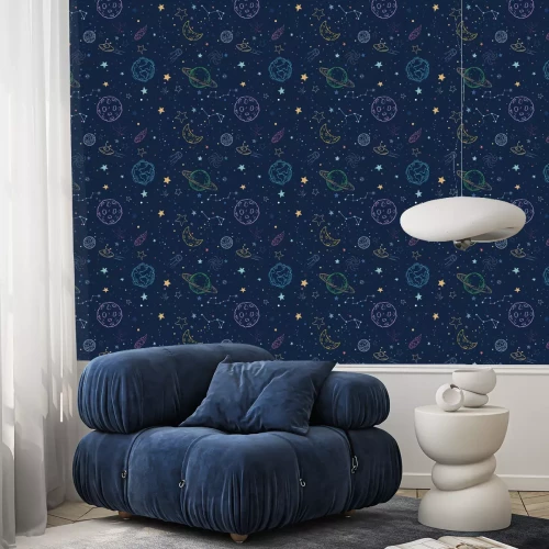 Tapete Buntes Universum mit Sternen und Planeten