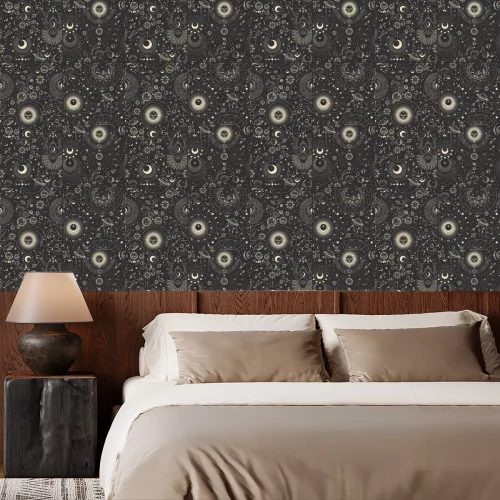 Tapete Vector illustration set of moon phases. Different stages of moonlight activity in vintage engraving style. Zodiac Signs