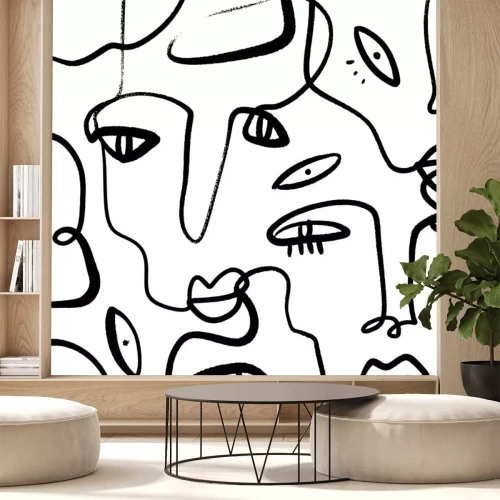 Sticker Abstract Fashion Artistic Portrait Painted Illustration Of People Faces Silhouette Group Pattern One Line Drawing Abstraction Modern Aesthetic Print Minimalism Interior Contour Handdrawn Lineart Conti