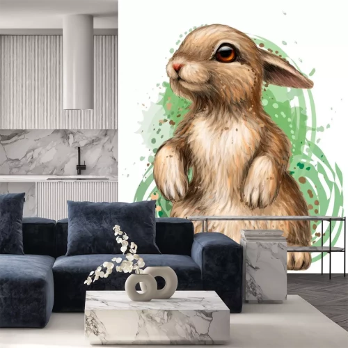 Sticker Aquarell-Häschen auf grünem Hintergrund