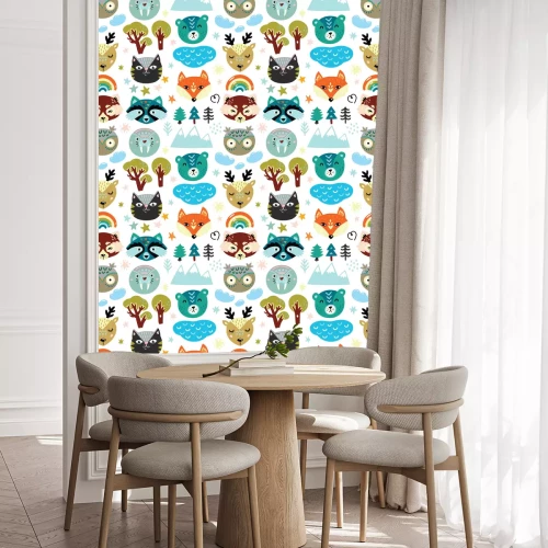 Tapete Karikaturtierköpfe und Naturelemente nahtloses Muster