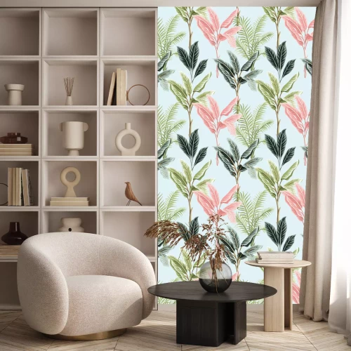 Tapete Exotische Pflanzen auf hellblauem Hintergrund