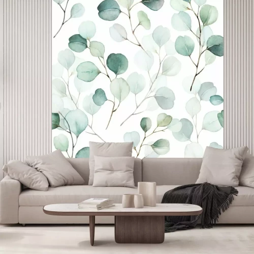 Fototapete Seamless watercolor floral pattern - green leaves and branches composition on white background, perfect for wrappers, wallpapers, postcards, greeting cards, wedding invitations, romantic events.