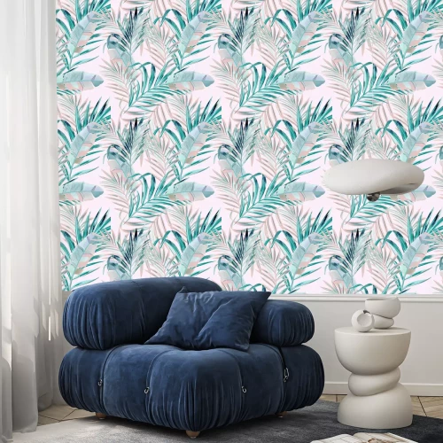 Tapete Pastellkomposition mit exotischen Blättern