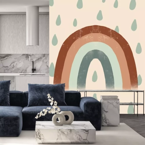 Sticker Regenbogen mit Regentropfen im skandinavischen Stil