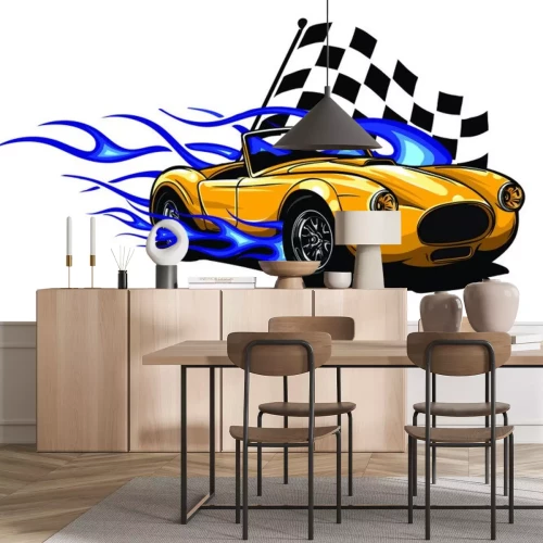 Sticker Renngrafik mit gelbem Retro-Auto