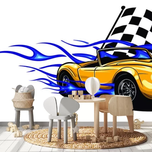 Sticker Renngrafik mit gelbem Retro-Auto